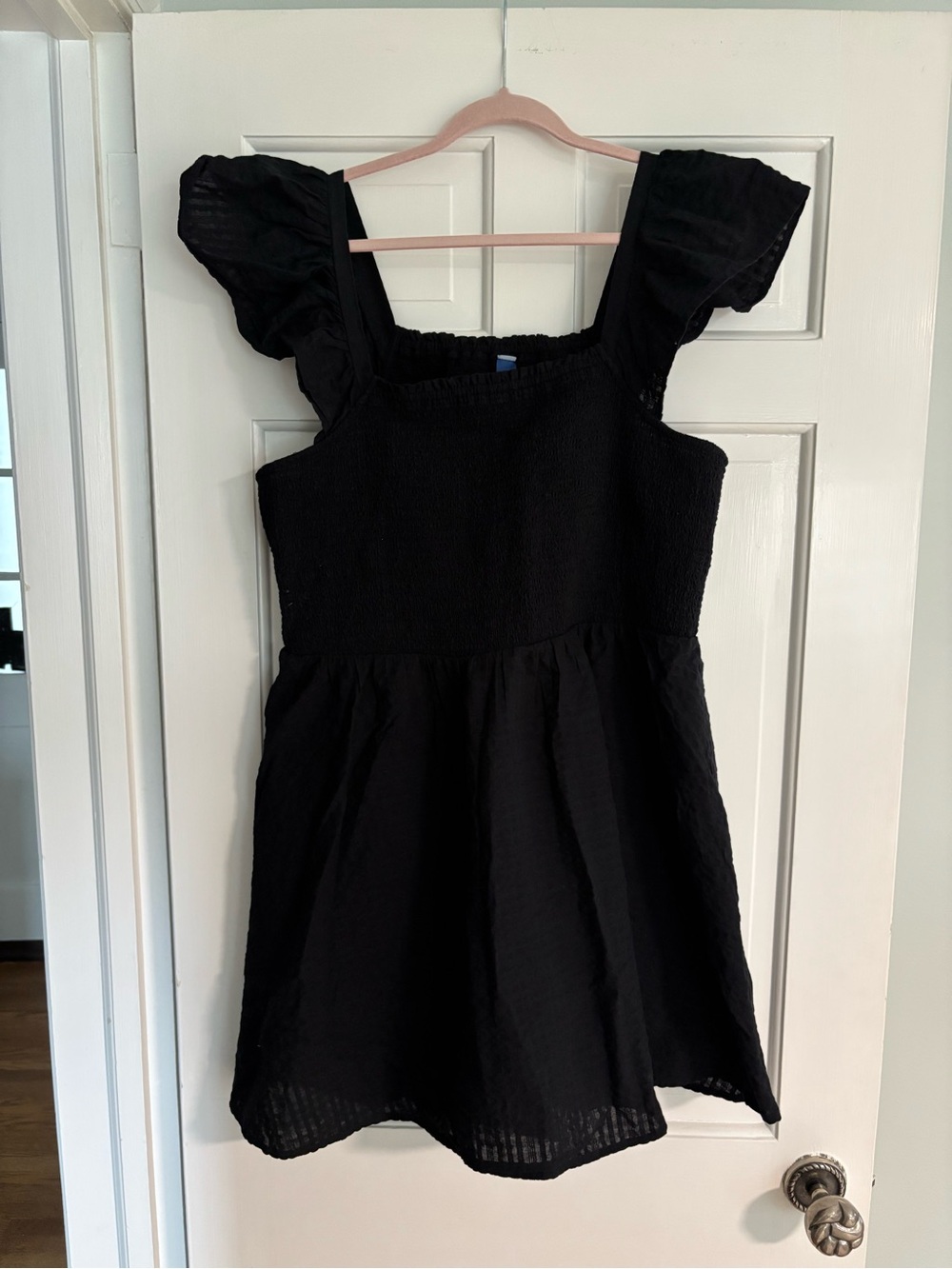 Old Navy Black Girls Smocked Dress with Flutter Sleeves